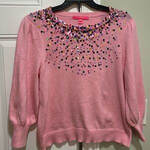 Lilly Pulizer Ginny Sequin Sweater in Pink Blossom Confetti